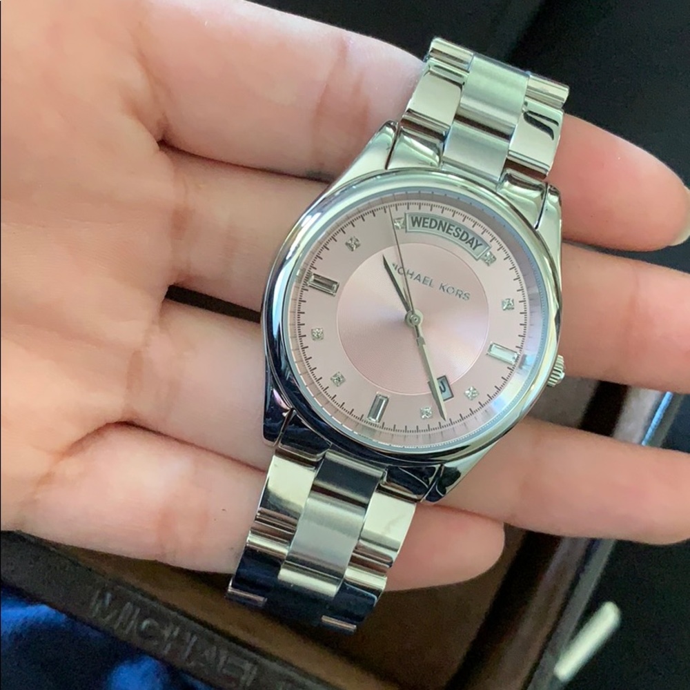 Brand new Michael Kors silver watch with pink face